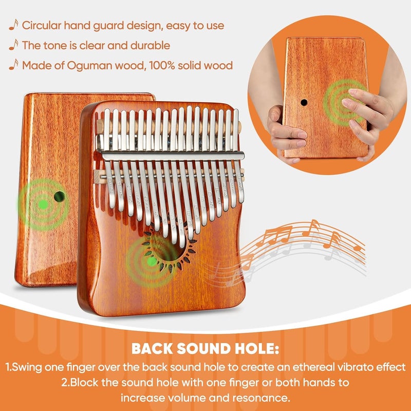 Aarvi Kalimba Thumb Piano, Portable 17 Keys Mbira Finger Piano with Tune Hammer and Study Instruction, Musical Instrument Birthday Gift for Adult Beginners & Professionals (yellow) - Image 3